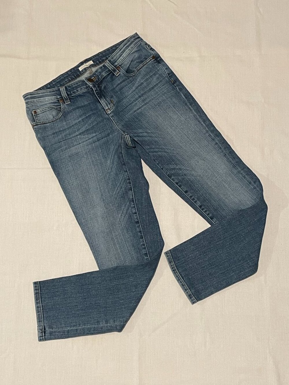Eileen Fisher medium wash, medium rise skinny jeans with light whiskering